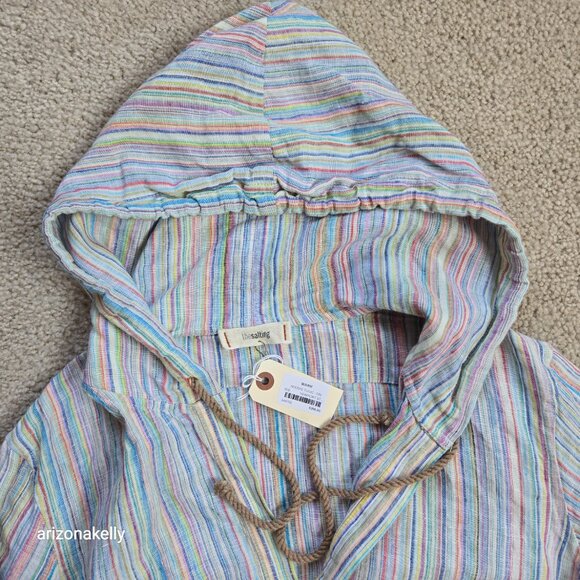 The Salting Linen Hoodie Coverup Tunic Size 000 Colorful Stripe - Picture 11 of 13
